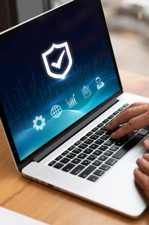 Laptop with IT security and support icons